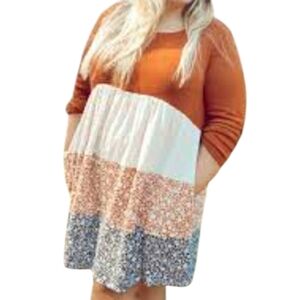 Haptics Casual Brown Long Sleeve Tiered Midi Dress Fall Colors Cottagecore Fairy